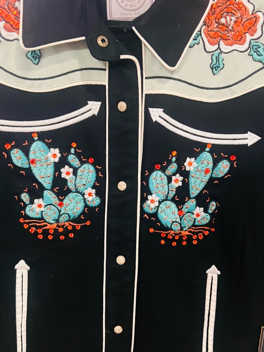 Double D Ranch Black Western rose/cactus Jacket with Turquoise & red Embroidery - Picture 2 of 7